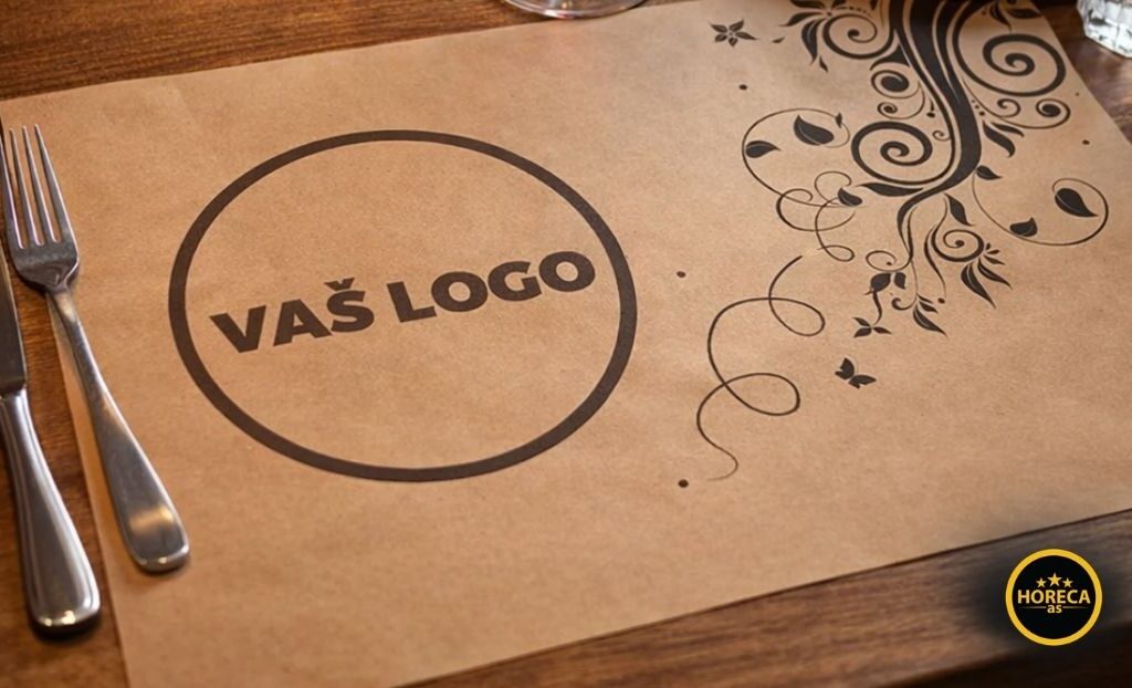 Papirni podmetač za sto u restoranu sa odštampanim logotipom brenda