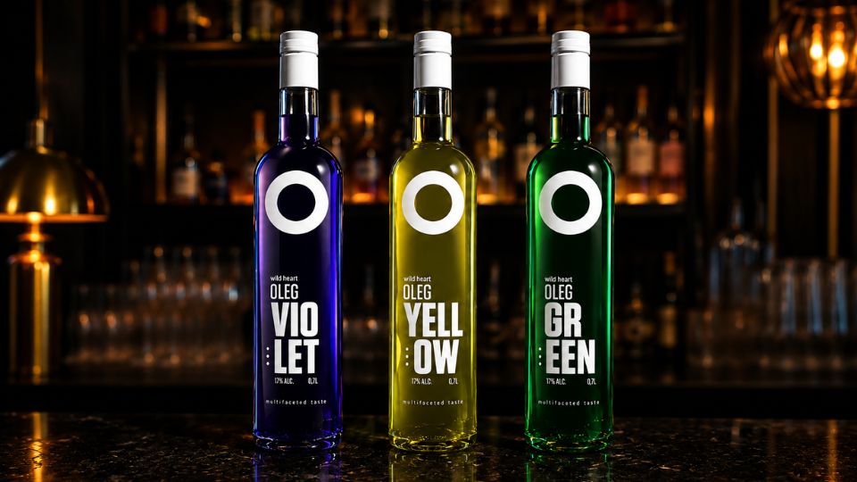 Tri boce vodke različitih varijanti izložene na barskom pultu u elegantnom ugostiteljskom ambijentu