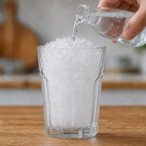 Dodavanje soda vode u čašu sa mrvljenim ledom za Mojito koktel.